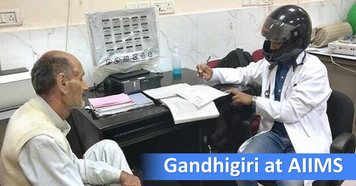 AIIMS Doctors Adopt Gandhigiri By Wearing Helmet