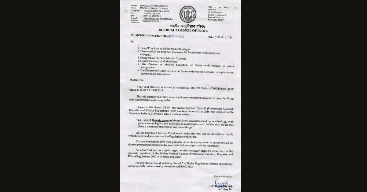 MCI Pressurizing Doctors To Write Generic Drugs