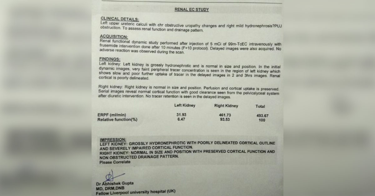 When Kidney Is Functioning Around 6% With The Stone...