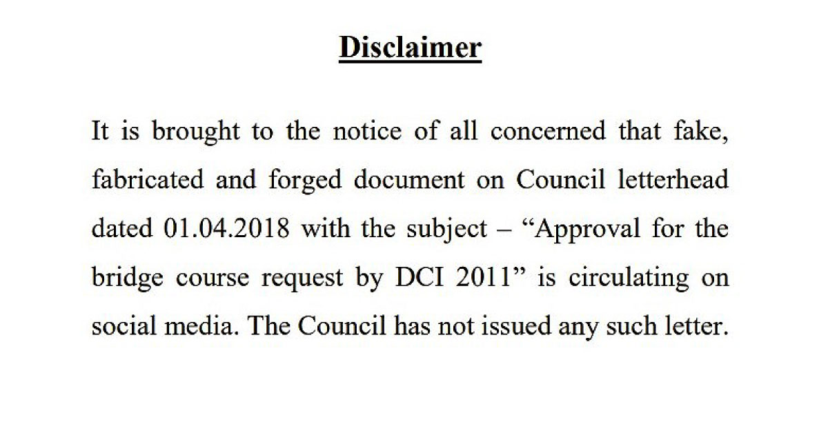 MCI’s Clarification On Fake Notification Of Bridge Course