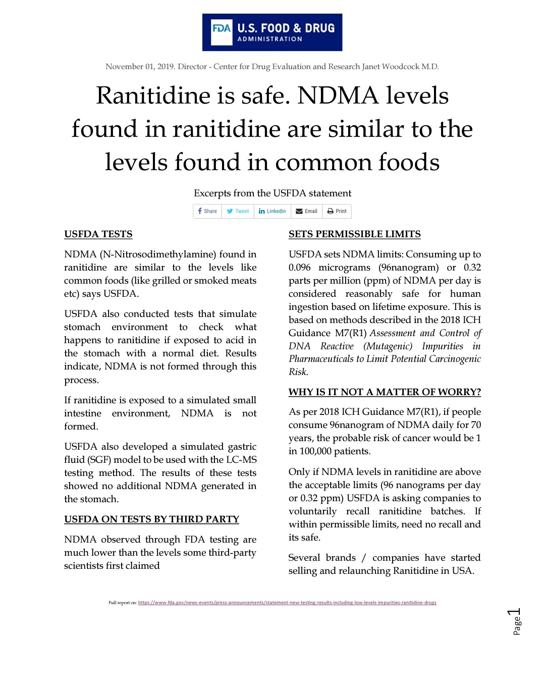 Ranitidine Is Safe! - US FDA