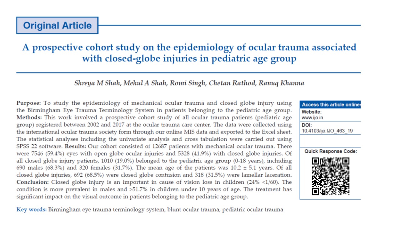 A Prospective Cohort Study On The Epidemiology Of Ocular Trauma Associated With Closed‑globe Injuries In Pediatric Age Group