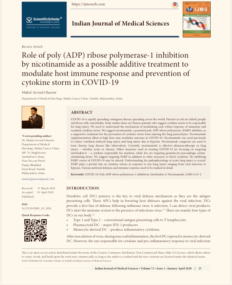 Role of poly (ADP) ribose polymerase-1 inhibition by nicotinamide as a possible additive treatment to modulate host immune response and prevention of
