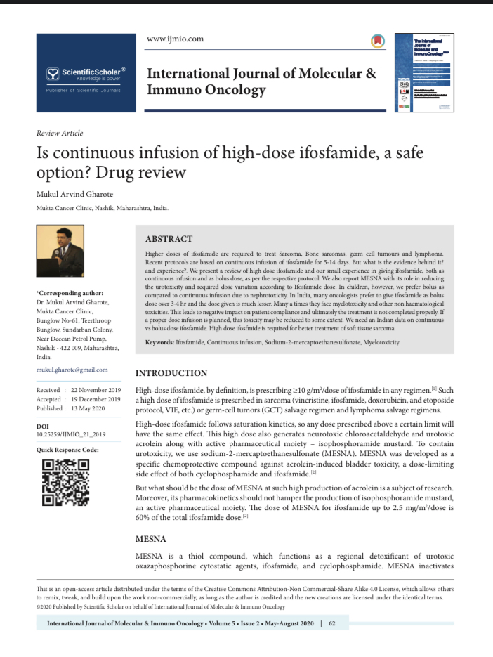 Is Continuous Infusion Of High-dose Ifosfamide, A Safe Option? Drug Review