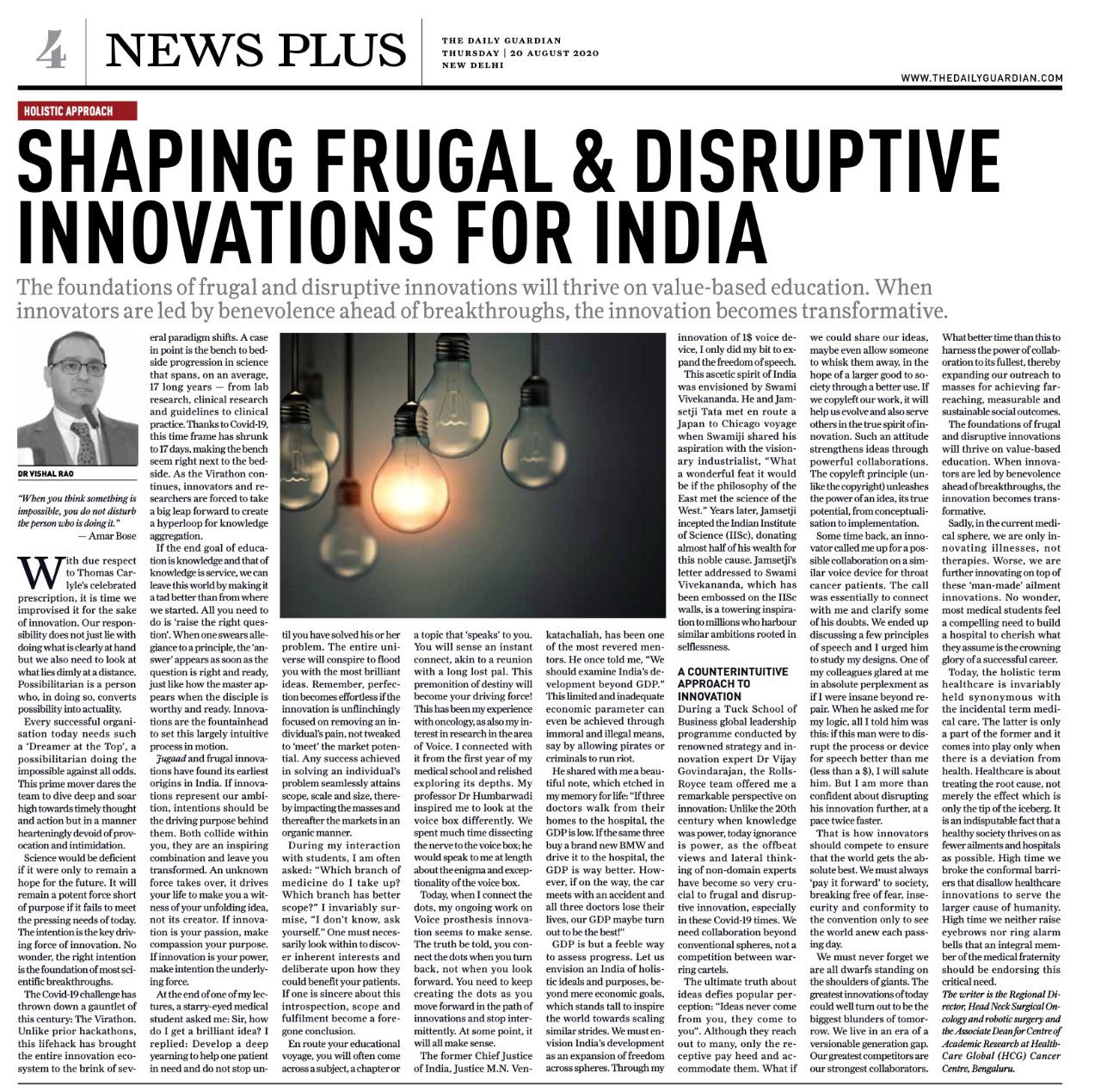 Frugal And Disruptive Innovations In Healthcare